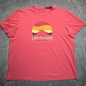 Life is Good T-Shirt Men Large Red Born to Wander Mountain Sunset Graphic Tee